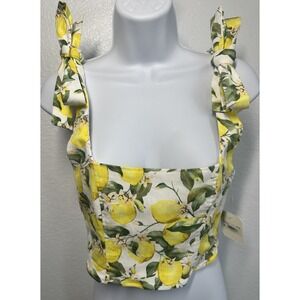 NWT Altar'd State Lemon Cropped Tank Top, Women's Size S - Ivory Yellow